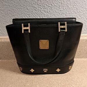 MCM Vintage Leather Studded Bucket Tote Bag